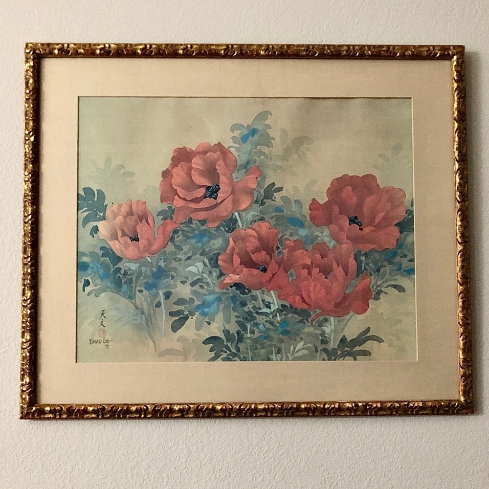Vintage Floral Lithograoh Poppies by David Lee